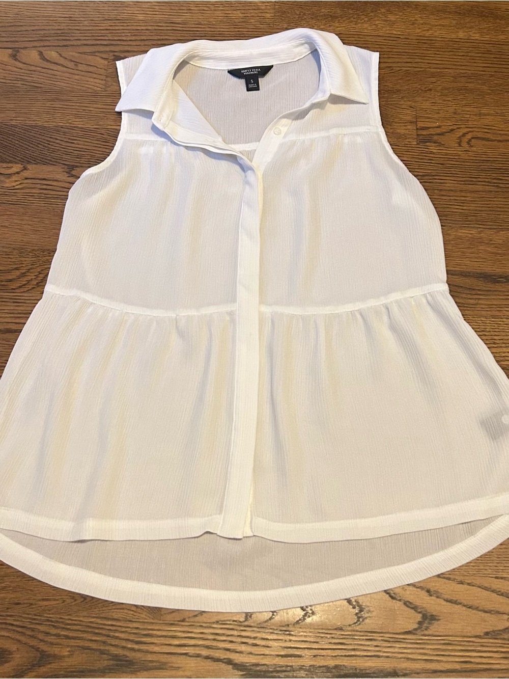 White Sleeveless sheer Peplum Button Top ruffled for layering 0202